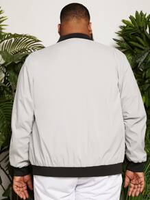 Manfinity Hombres Cazadora tipo bomber con estampado de letra con cremallera - Gris Claro - Ver 2