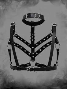 ROMWE Studded Harness Bra - Black - View 5