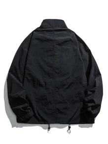 Manfinity Men Letter Patched Flap Pocket Jacket - Black - View 2