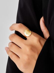 1入組太陽細節圓形裝飾開口戒指,不銹鋼首飾類