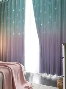 1pc Ombre Color Single Panel Curtain,Star Stripe Double-Layer Curtain For Bedroom - Multicolor - View 5
