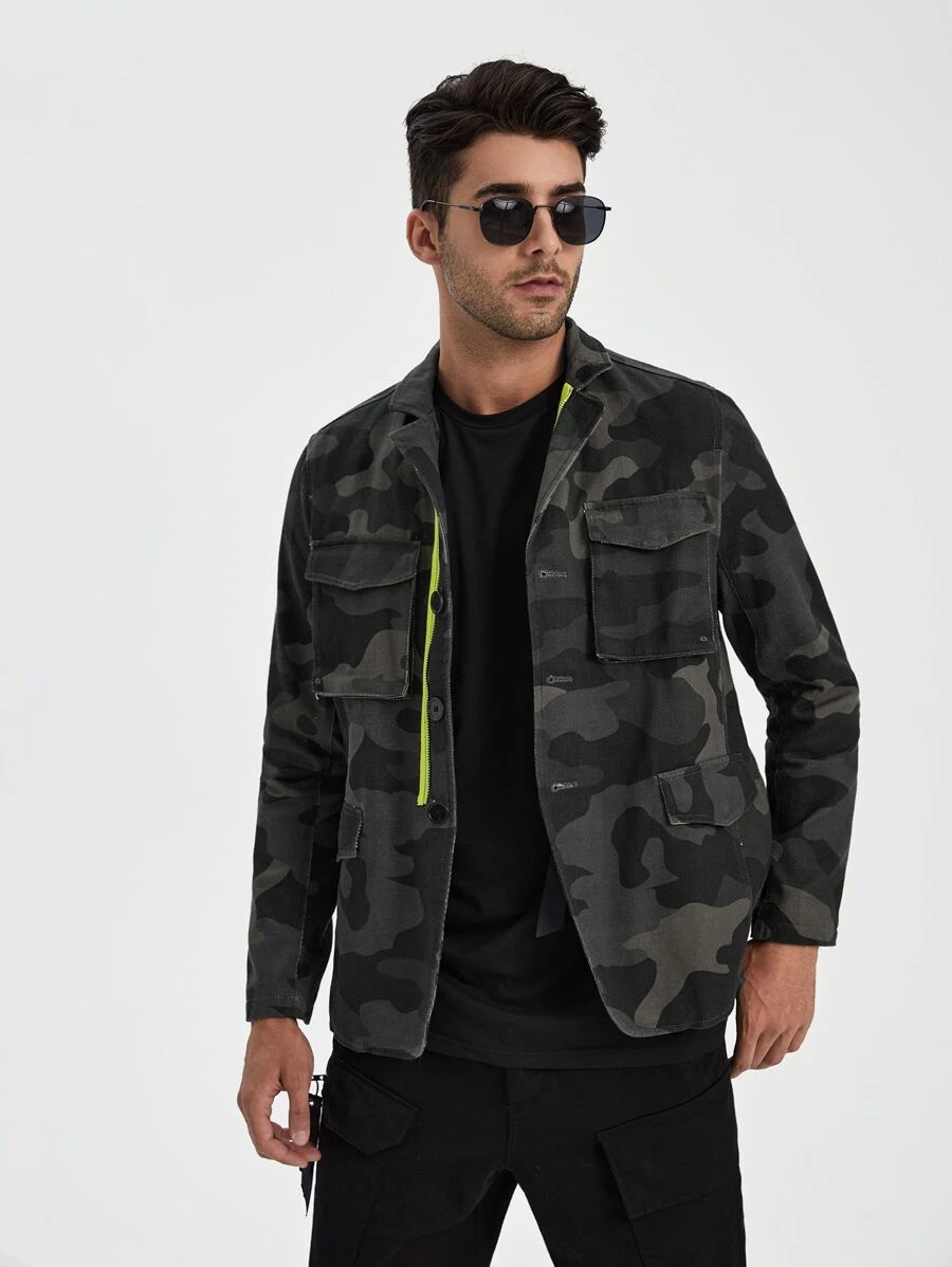 FLOW SUPPLY CO 男士翻蓋口袋迷彩西裝外套 - 彩色 - 查看 1