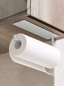 1pc Wall Mounted Paper Towel Holder,Stainless Steel Tissue Roll Holder, Kitchen Tissue Holder, Wall Hanging Paper Towel Holder - White - View 2