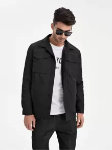 FLOW SUPPLY CO Men Flap Pocket Button Front Jacket - Black - View 1