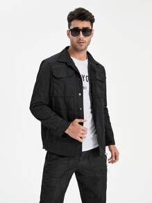 FLOW SUPPLY CO Men Flap Pocket Button Front Jacket - Black - View 4