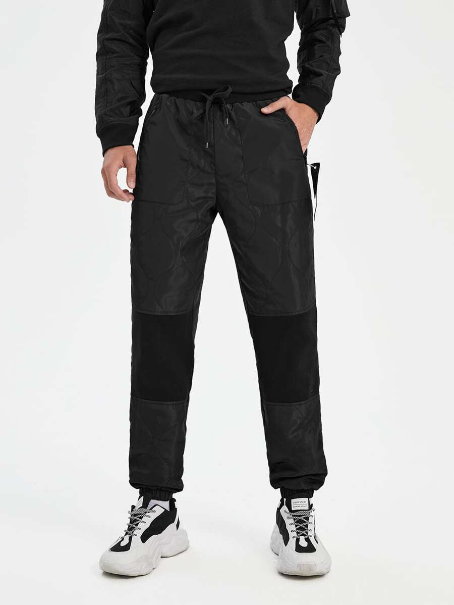 FLOW SUPPLY CO Hombres Pantalones panel en contraste de cintura con cordón - Negro - Ver 1