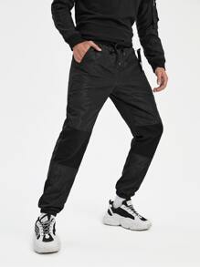 FLOW SUPPLY CO Hombres Pantalones panel en contraste de cintura con cordón - Negro - Ver 3
