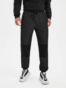 FLOW SUPPLY CO Hombres Pantalones panel en contraste de cintura con cordón - Negro - Ver 5
