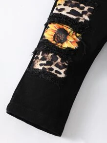 Baby Girl Flounce Sleeve Tee & Patched Jeans & Headband - Multicolor - View 5