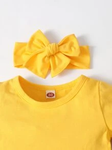 Baby Girl Flounce Sleeve Tee & Patched Jeans & Headband - Multicolor - View 7