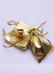 10pcs Drawstring Jewelry Storage Bag - Gold - View 2