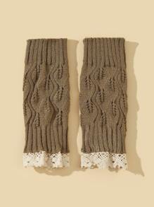 Lace Trim Fingerless Gloves - Khaki - View 3