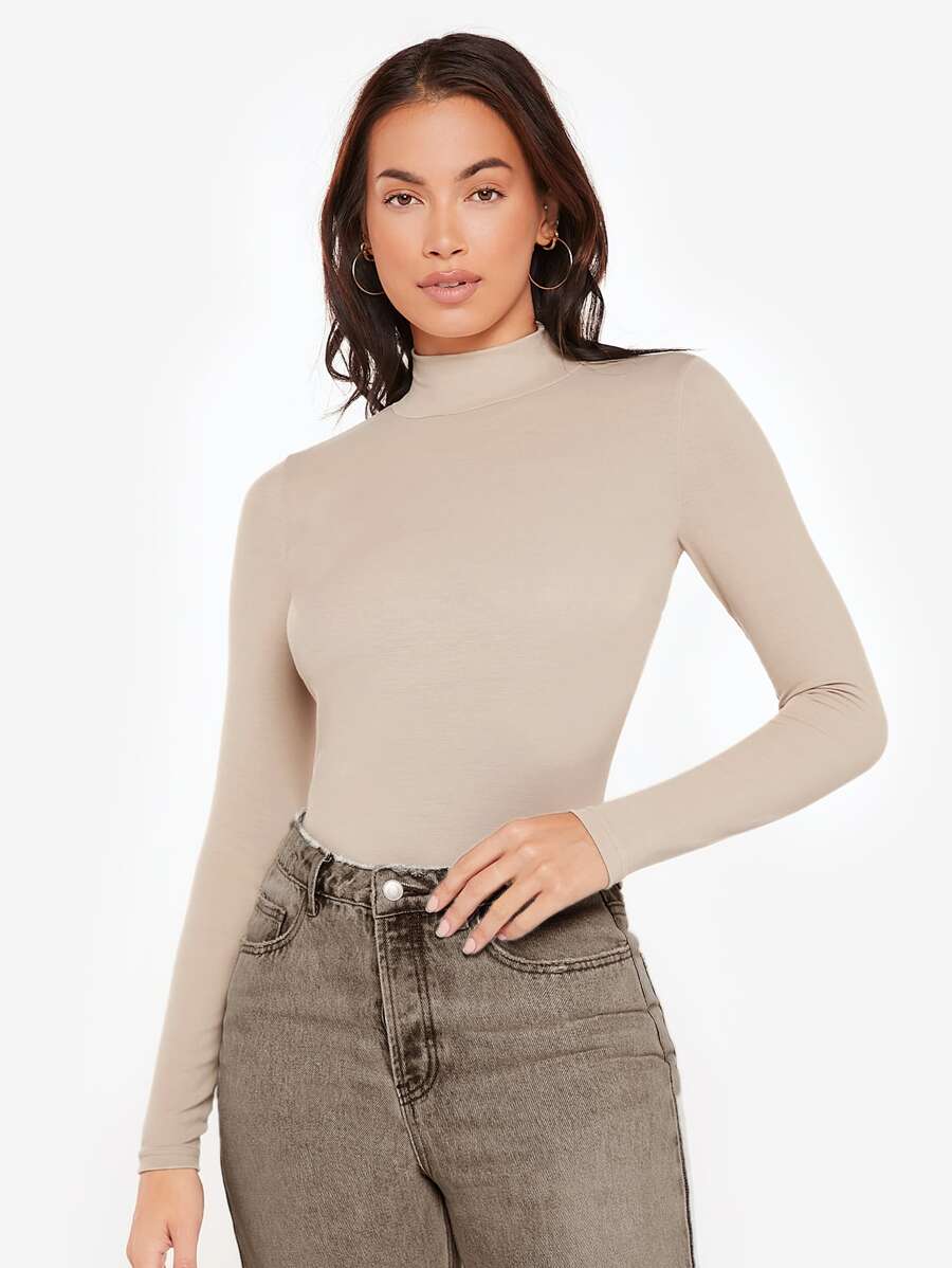 SHEIN BASICS Áo thun cổ cao ôm sát