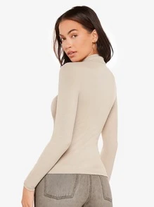 SHEIN BASICS Áo thun cổ cao ôm sát - Lạc đà - Xem 3