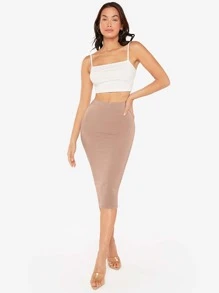 SHEIN BASICS High Waist Pencil Skirt - Mocha Brown - View 1