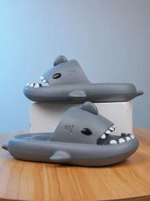 Chanclas de playa para niños, cómodas y de moda, impermeables, ligeras y duraderas con diseño de tiburón - Gris Oscuro - Ver 1