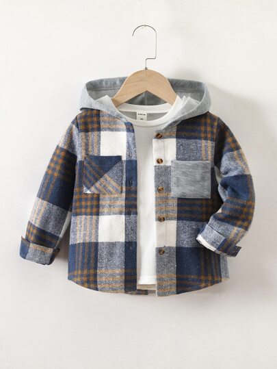 SHEIN Vintaside Kids Young Boy Plaid Print Hooded Coat Without Tee Winter