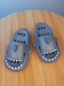 Chanclas de playa para niños, cómodas y de moda, impermeables, ligeras y duraderas con diseño de tiburón - Gris Oscuro - Ver 3