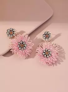 Rhinestone Flower Drop Earrings - Multicolor - View 1