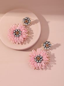 Rhinestone Flower Drop Earrings - Multicolor - View 2