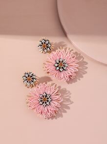 Rhinestone Flower Drop Earrings - Multicolor - View 4