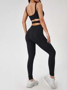 SHEIN PETITE Solid Cut Out Unitard Jumpsuit - Black - View 2