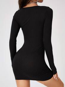 SHEIN PETITE Contrast Lace Bodycon Dress - Black - View 2