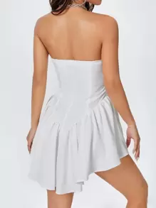 SHEIN PETITE Vestido de mujer de salida de primavera con volantes en el dobladillo y fruncido delantero - Blanco - Ver 2