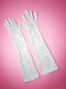 Floral Lace Long Gloves - White - View 5