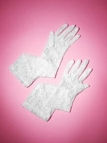 Floral Lace Long Gloves - White - View 7
