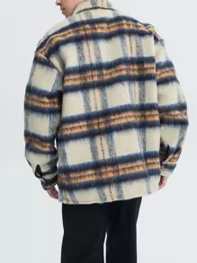 Manfinity Hypemode Men's Plaid Tweed Overcoat With Flap Pockets And Drop Shoulder Design, Loose Fit