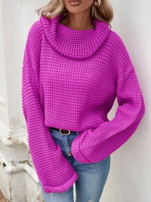 Cowl Neck Drop Shoulder Jumper - Purple - View 1