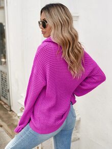 Cowl Neck Drop Shoulder Jumper - Purple - View 2