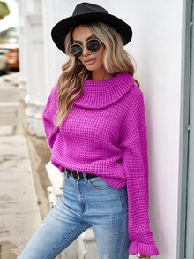 Cowl Neck Drop Shoulder Jumper - Purple - View 3