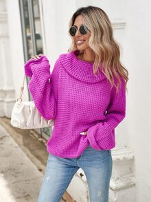 Cowl Neck Drop Shoulder Jumper - Purple - View 5