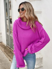 Cowl Neck Drop Shoulder Jumper - Purple - View 6