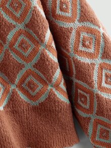 SHEIN MOD Jersey con patrón de rombo de hombros caídos - Multicolor - Ver 4