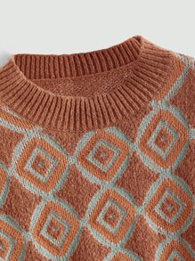 SHEIN MOD Jersey con patrón de rombo de hombros caídos - Multicolor - Ver 5