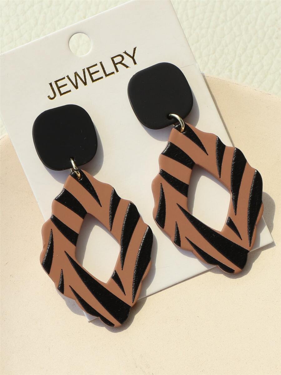 條紋圖案幾何耳墜 - 彩色 - 查看 1