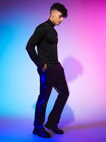 Manfinity RebelGame Men Mock Neck Glitter Tee - Black - View 5