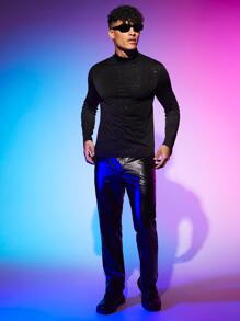 Manfinity RebelGame Men Mock Neck Glitter Tee - Black - View 6