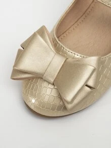 Girls Metallic Crocodile Embossed Bow Decor Mary Jane Flats - Gold - View 5