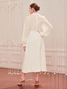 Modelyn 1pc Flounce Sleeve Knot Front Fake Button Tweed Dress - Beige - View 2