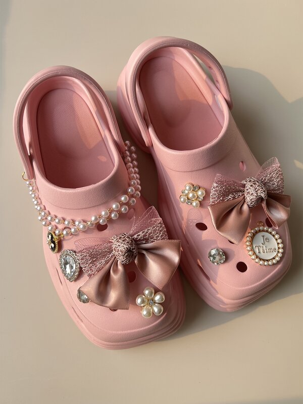 9 bucăți decorațiuni de pantofi cu design cu stras și fundă, accesorii de modă ABS pentru tobogane de saboți