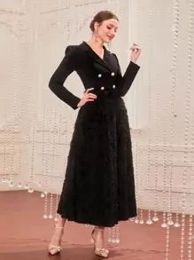 Modelyn 1入組西裝領雙排釦毛茸茸洋裝