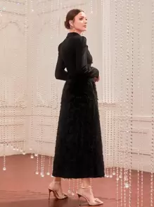 Modelyn 1入組西裝領雙排釦毛茸茸洋裝