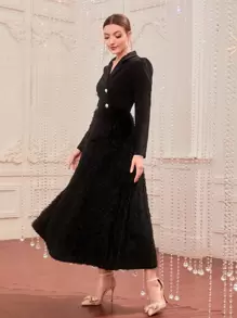 Modelyn 1入組西裝領雙排釦毛茸茸洋裝