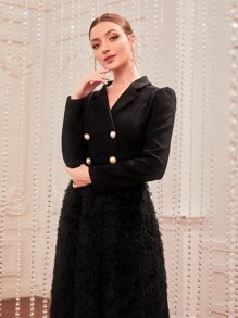 Modelyn 1入組西裝領雙排釦毛茸茸洋裝