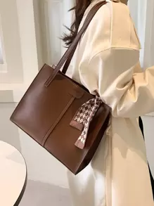 Bow Decor Waterproof,Lightweight,Business Casual Skinny Scarf Decor Square Bag With Small Pouch Vintage For Teen Girls Women College Students,Rookies & White-Collar Workers Perfect For Office,College,Work ,Business,Commute - Coffee Brown - View 3