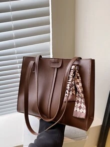 Bow Decor Waterproof,Lightweight,Business Casual Skinny Scarf Decor Square Bag With Small Pouch Vintage For Teen Girls Women College Students,Rookies & White-Collar Workers Perfect For Office,College,Work ,Business,Commute - Coffee Brown - View 6